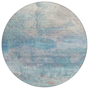 HomeRoots 5' Aqua and Beige Abstract Washable Rug - Durable, Stylish Indoor Outdoor Area Rug for Modern Homes 8' Round 631445