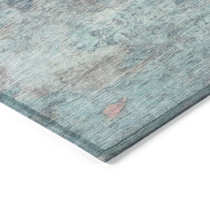 HomeRoots 5' Aqua and Beige Abstract Washable Rug - Durable, Stylish Indoor Outdoor Area Rug for Modern Homes 8' Round 631445