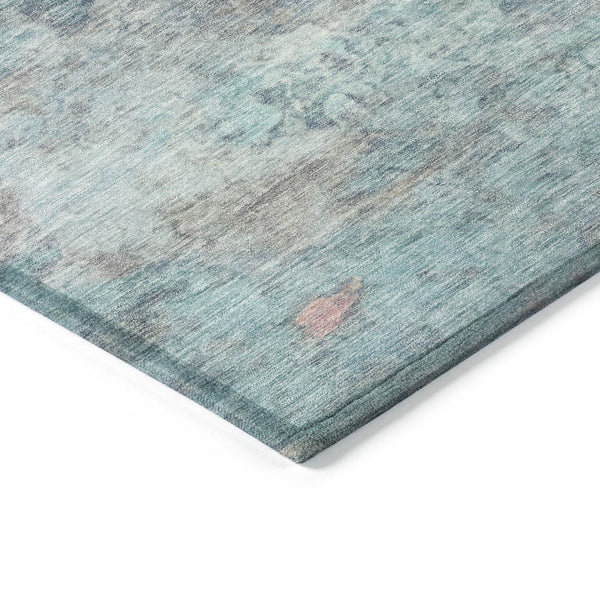 HomeRoots 5' Aqua and Beige Abstract Washable Rug - Durable, Stylish Indoor Outdoor Area Rug for Modern Homes 8' Round 631445