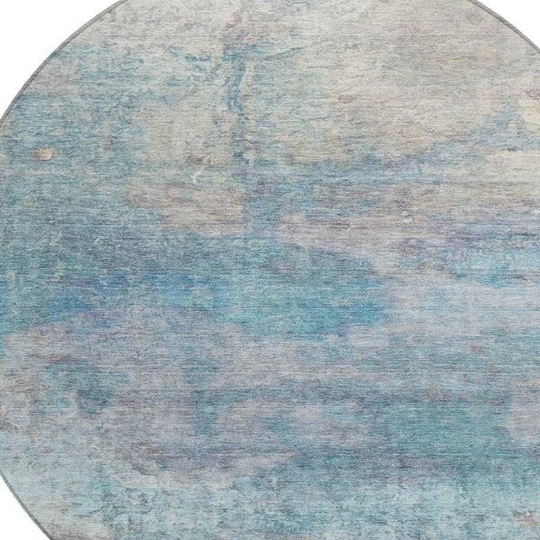 HomeRoots 5' Aqua and Beige Abstract Washable Rug - Durable, Stylish Indoor Outdoor Area Rug for Modern Homes 8' Round 631445