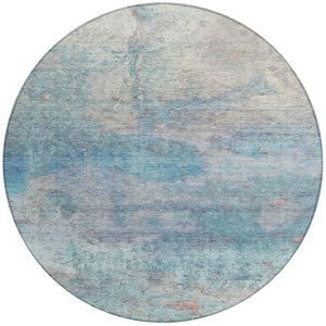 HomeRoots 5' Aqua and Beige Abstract Washable Rug - Durable, Stylish Indoor Outdoor Area Rug for Modern Homes 8' Round 631445