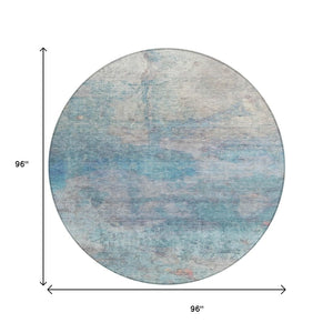 HomeRoots 5' Aqua and Beige Abstract Washable Rug - Durable, Stylish Indoor Outdoor Area Rug for Modern Homes 8' Round 631445
