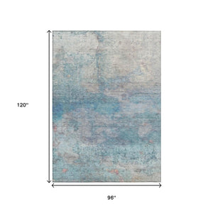 HomeRoots 5' Aqua and Beige Abstract Washable Rug - Durable, Stylish Indoor Outdoor Area Rug for Modern Homes 8' X 10' 631446