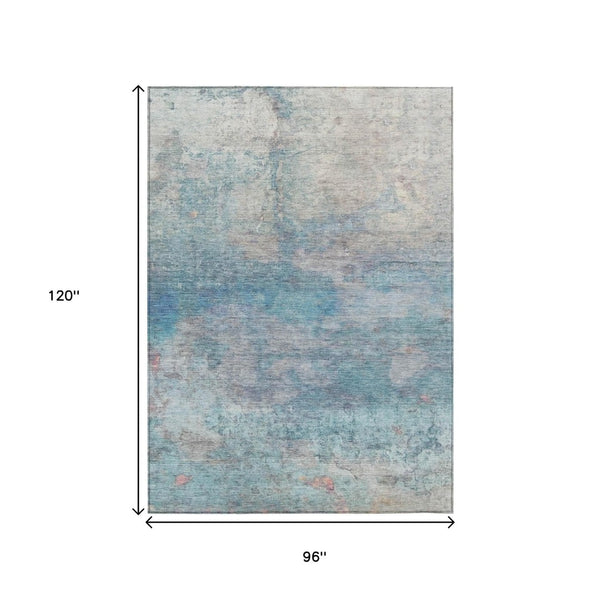 HomeRoots 5' Aqua and Beige Abstract Washable Rug - Durable, Stylish Indoor Outdoor Area Rug for Modern Homes 8' X 10' 631446