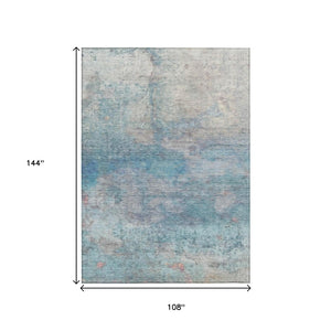 HomeRoots 5' Aqua and Beige Abstract Washable Rug - Durable, Stylish Indoor Outdoor Area Rug for Modern Homes 9' X 12' 631447