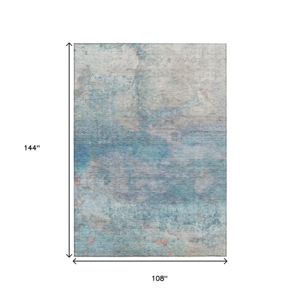 HomeRoots 5' Aqua and Beige Abstract Washable Rug - Durable, Stylish Indoor Outdoor Area Rug for Modern Homes 9' X 12' 631447