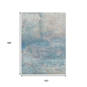 HomeRoots 5' Aqua and Beige Abstract Washable Rug - Durable, Stylish Indoor Outdoor Area Rug for Modern Homes 10' X 14' 631448