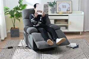 English Elm Oversized Power Lift Recliner Chair with Remote Control, Spacious Fabric Seat and Side Pocket for Comfort and Support Dark Gray W1028P261272
