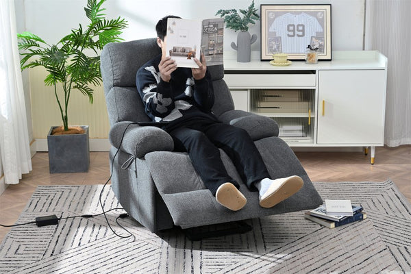 English Elm Oversized Power Lift Recliner Chair with Remote Control, Spacious Fabric Seat and Side Pocket for Comfort and Support Dark Gray W1028P261272