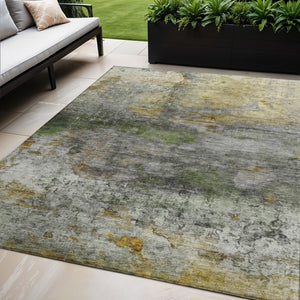 HomeRoots 5' Stylish Olive Green, Gold & Gray Abstract Rug - Washable Indoor/Outdoor Design for Any Space 5' X 8' 631450