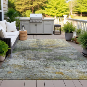 HomeRoots 5' Stylish Olive Green, Gold & Gray Abstract Rug - Washable Indoor/Outdoor Design for Any Space 5' X 8' 631450