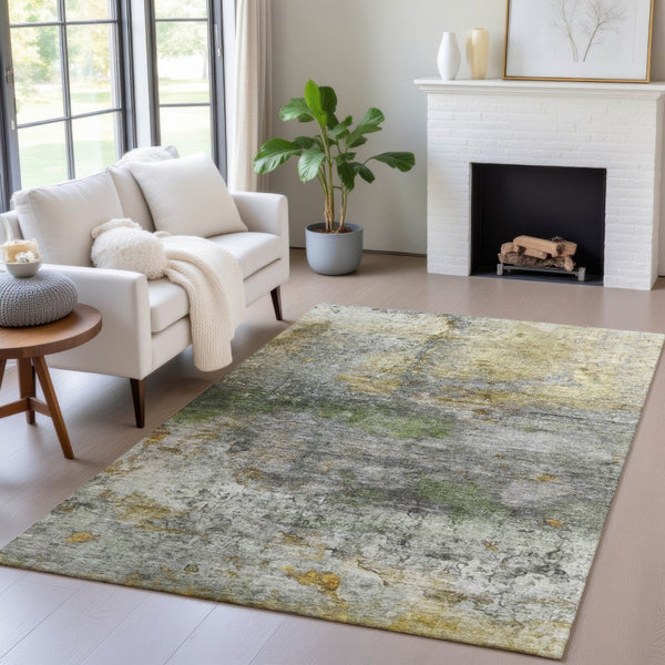 HomeRoots 5' Stylish Olive Green, Gold & Gray Abstract Rug - Washable Indoor/Outdoor Design for Any Space 5' X 8' 631450