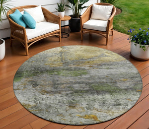 HomeRoots 5' Stylish Olive Green, Gold & Gray Abstract Rug - Washable Indoor/Outdoor Design for Any Space 8' Round 631451