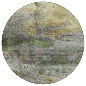 HomeRoots 5' Stylish Olive Green, Gold & Gray Abstract Rug - Washable Indoor/Outdoor Design for Any Space 8' Round 631451