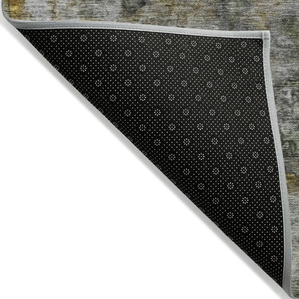 HomeRoots 5' Stylish Olive Green, Gold & Gray Abstract Rug - Washable Indoor/Outdoor Design for Any Space 8' Round 631451