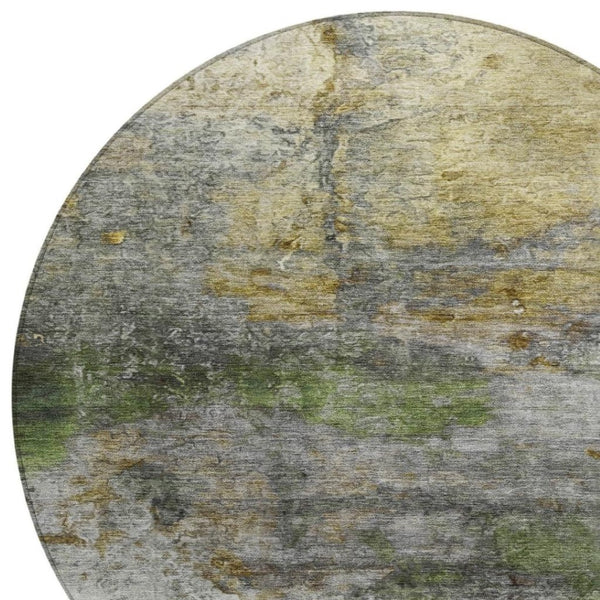 HomeRoots 5' Stylish Olive Green, Gold & Gray Abstract Rug - Washable Indoor/Outdoor Design for Any Space 8' Round 631451