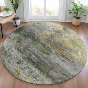 HomeRoots 5' Stylish Olive Green, Gold & Gray Abstract Rug - Washable Indoor/Outdoor Design for Any Space 8' Round 631451
