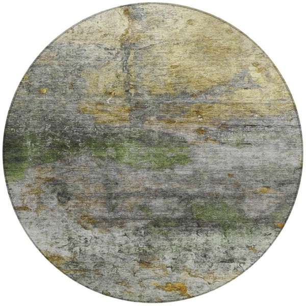 HomeRoots 5' Stylish Olive Green, Gold & Gray Abstract Rug - Washable Indoor/Outdoor Design for Any Space 8' Round 631451