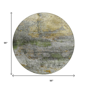 HomeRoots 5' Stylish Olive Green, Gold & Gray Abstract Rug - Washable Indoor/Outdoor Design for Any Space 8' Round 631451