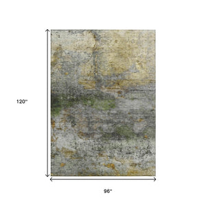 HomeRoots 5' Stylish Olive Green, Gold & Gray Abstract Rug - Washable Indoor/Outdoor Design for Any Space 8' X 10' 631452
