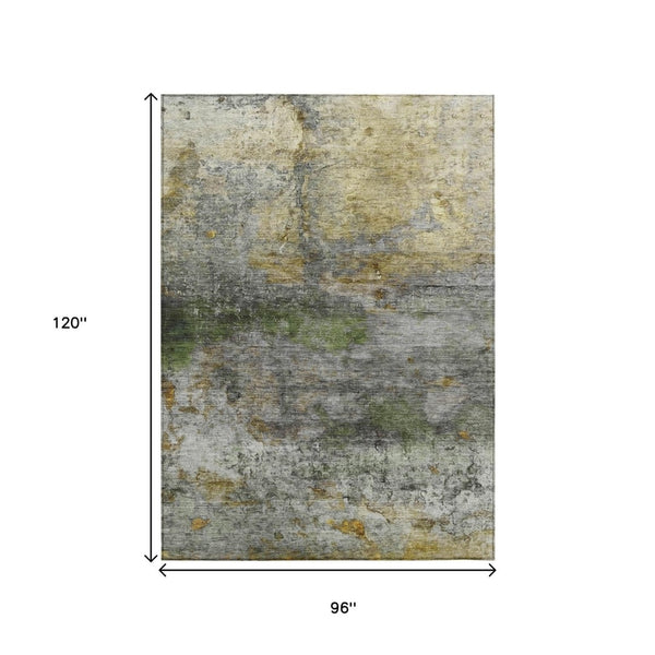 HomeRoots 5' Stylish Olive Green, Gold & Gray Abstract Rug - Washable Indoor/Outdoor Design for Any Space 8' X 10' 631452