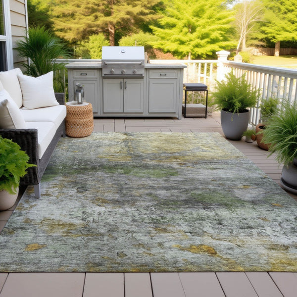 HomeRoots 5' Stylish Olive Green, Gold & Gray Abstract Rug - Washable Indoor/Outdoor Design for Any Space 8' X 10' 631452
