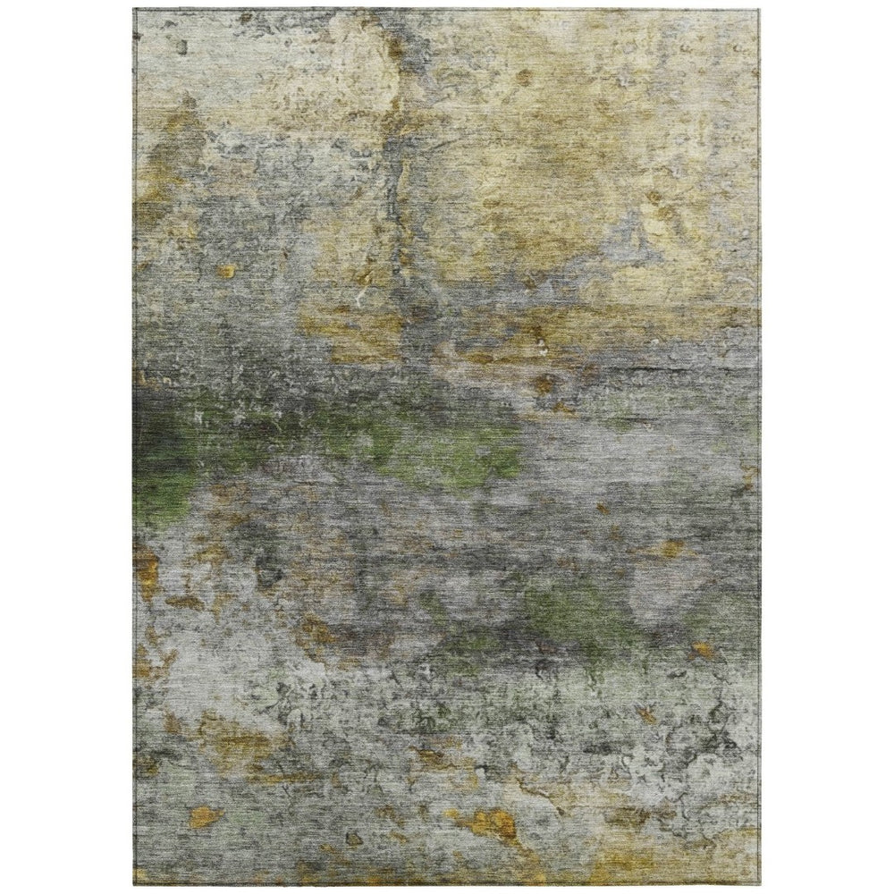 HomeRoots 5' Stylish Olive Green, Gold & Gray Abstract Rug - Washable Indoor/Outdoor Design for Any Space 8' X 10' 631452