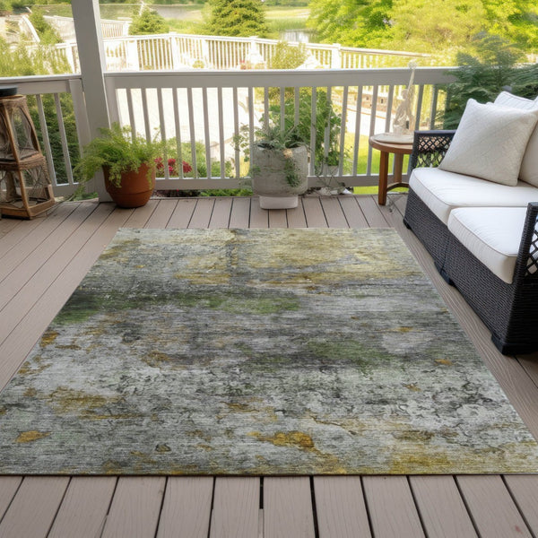 HomeRoots 5' Stylish Olive Green, Gold & Gray Abstract Rug - Washable Indoor/Outdoor Design for Any Space 8' X 10' 631452