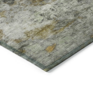 HomeRoots 5' Stylish Olive Green, Gold & Gray Abstract Rug - Washable Indoor/Outdoor Design for Any Space 9' X 12' 631453