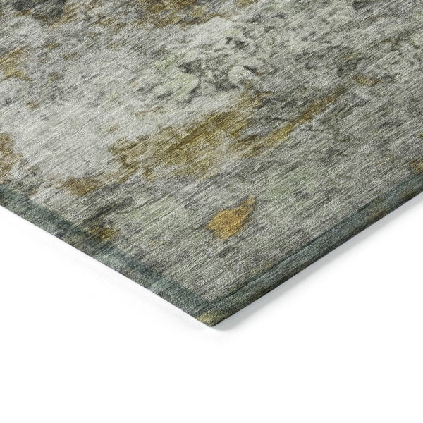 HomeRoots 5' Stylish Olive Green, Gold & Gray Abstract Rug - Washable Indoor/Outdoor Design for Any Space 9' X 12' 631453