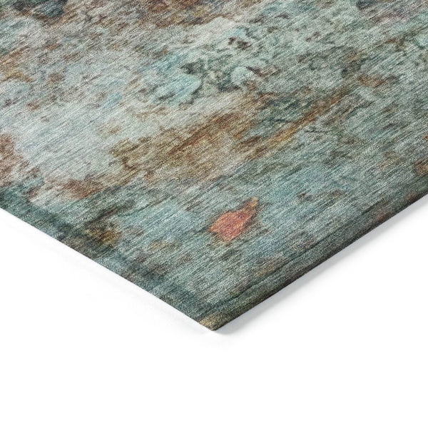 HomeRoots 5' Abstract Area Rug in Teal, Blue, Orange & Beige - Durable, Washable for Indoor/Outdoor Use 8' Round 631457