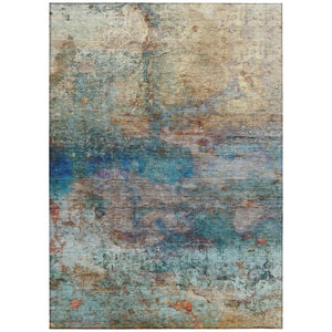 HomeRoots 5' Abstract Area Rug in Teal, Blue, Orange & Beige - Durable, Washable for Indoor/Outdoor Use 8' X 10' 631458