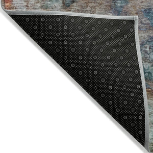 HomeRoots 5' Abstract Area Rug in Teal, Blue, Orange & Beige - Durable, Washable for Indoor/Outdoor Use 8' X 10' 631458