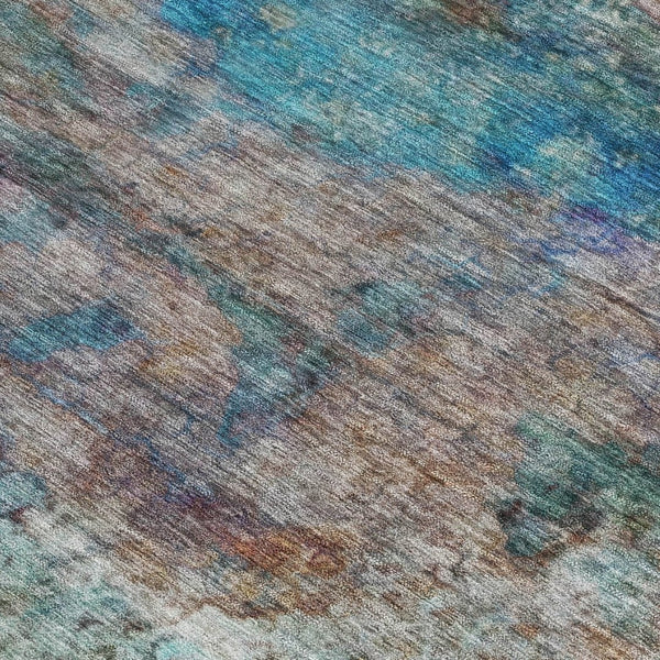 HomeRoots 5' Abstract Area Rug in Teal, Blue, Orange & Beige - Durable, Washable for Indoor/Outdoor Use 9' X 12' 631459