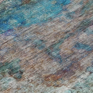 HomeRoots 5' Abstract Area Rug in Teal, Blue, Orange & Beige - Durable, Washable for Indoor/Outdoor Use 10' X 14' 631460
