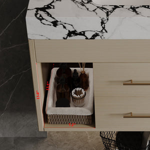 English Elm 29.9" Floating Bathroom Vanity Sintered Stone Top Soft Close Drawers Bronze Gold Hardware White+Black,Wood W3136S00035