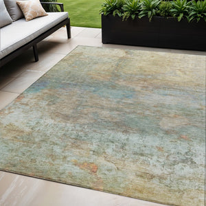 HomeRoots 5' Abstract Washable Area Rug in Wheat, Sky Blue & Beige – Perfect for Indoor/Outdoor Spaces 5' X 8' 631462