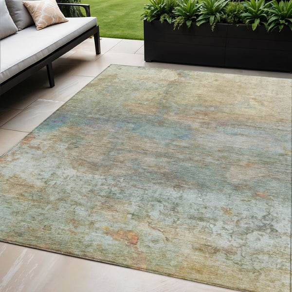 HomeRoots 5' Abstract Washable Area Rug in Wheat, Sky Blue & Beige – Perfect for Indoor/Outdoor Spaces 5' X 8' 631462