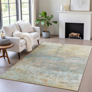 HomeRoots 5' Abstract Washable Area Rug in Wheat, Sky Blue & Beige – Perfect for Indoor/Outdoor Spaces 5' X 8' 631462