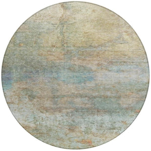 HomeRoots 5' Abstract Washable Area Rug in Wheat, Sky Blue & Beige – Perfect for Indoor/Outdoor Spaces 8' Round 631463