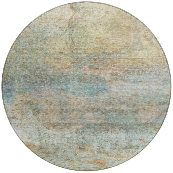 HomeRoots 5' Abstract Washable Area Rug in Wheat, Sky Blue & Beige – Perfect for Indoor/Outdoor Spaces 8' Round 631463