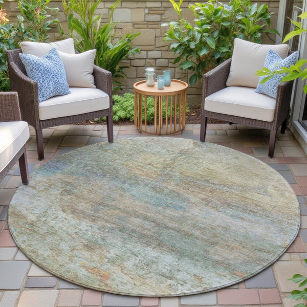 HomeRoots 5' Abstract Washable Area Rug in Wheat, Sky Blue & Beige – Perfect for Indoor/Outdoor Spaces 8' Round 631463