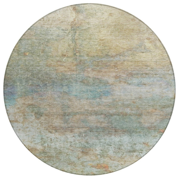 HomeRoots 5' Abstract Washable Area Rug in Wheat, Sky Blue & Beige – Perfect for Indoor/Outdoor Spaces 8' Round 631463