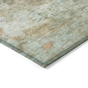 HomeRoots 5' Abstract Washable Area Rug in Wheat, Sky Blue & Beige – Perfect for Indoor/Outdoor Spaces 8' Round 631463