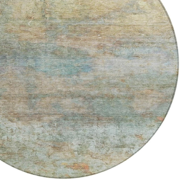 HomeRoots 5' Abstract Washable Area Rug in Wheat, Sky Blue & Beige – Perfect for Indoor/Outdoor Spaces 8' Round 631463