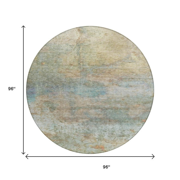 HomeRoots 5' Abstract Washable Area Rug in Wheat, Sky Blue & Beige – Perfect for Indoor/Outdoor Spaces 8' Round 631463