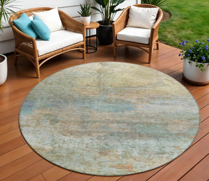 HomeRoots 5' Abstract Washable Area Rug in Wheat, Sky Blue & Beige – Perfect for Indoor/Outdoor Spaces 8' Round 631463