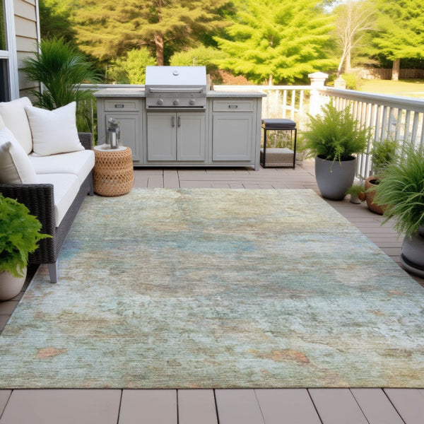 HomeRoots 5' Abstract Washable Area Rug in Wheat, Sky Blue & Beige – Perfect for Indoor/Outdoor Spaces 8' X 10' 631464