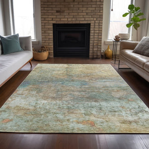 HomeRoots 5' Abstract Washable Area Rug in Wheat, Sky Blue & Beige – Perfect for Indoor/Outdoor Spaces 8' X 10' 631464