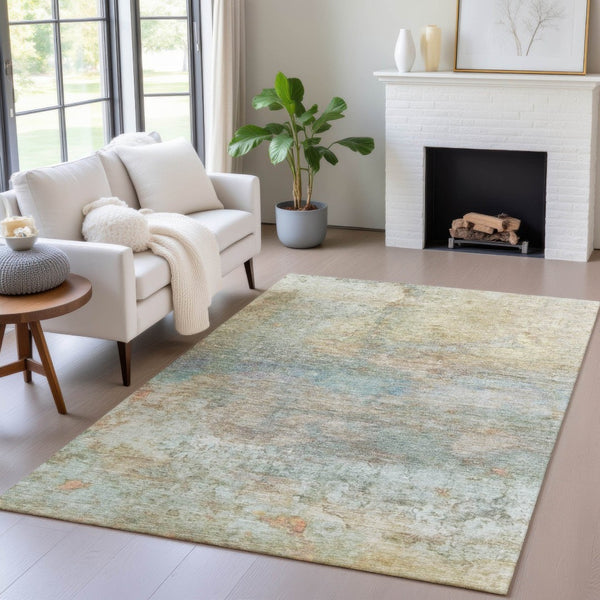 HomeRoots 5' Abstract Washable Area Rug in Wheat, Sky Blue & Beige – Perfect for Indoor/Outdoor Spaces 10' X 14' 631466